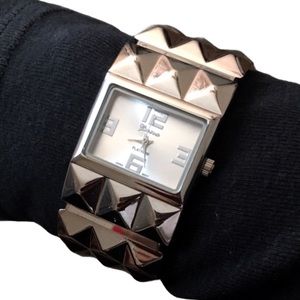 Vintage stud Geneva platinum hinged cuff bracelet watch